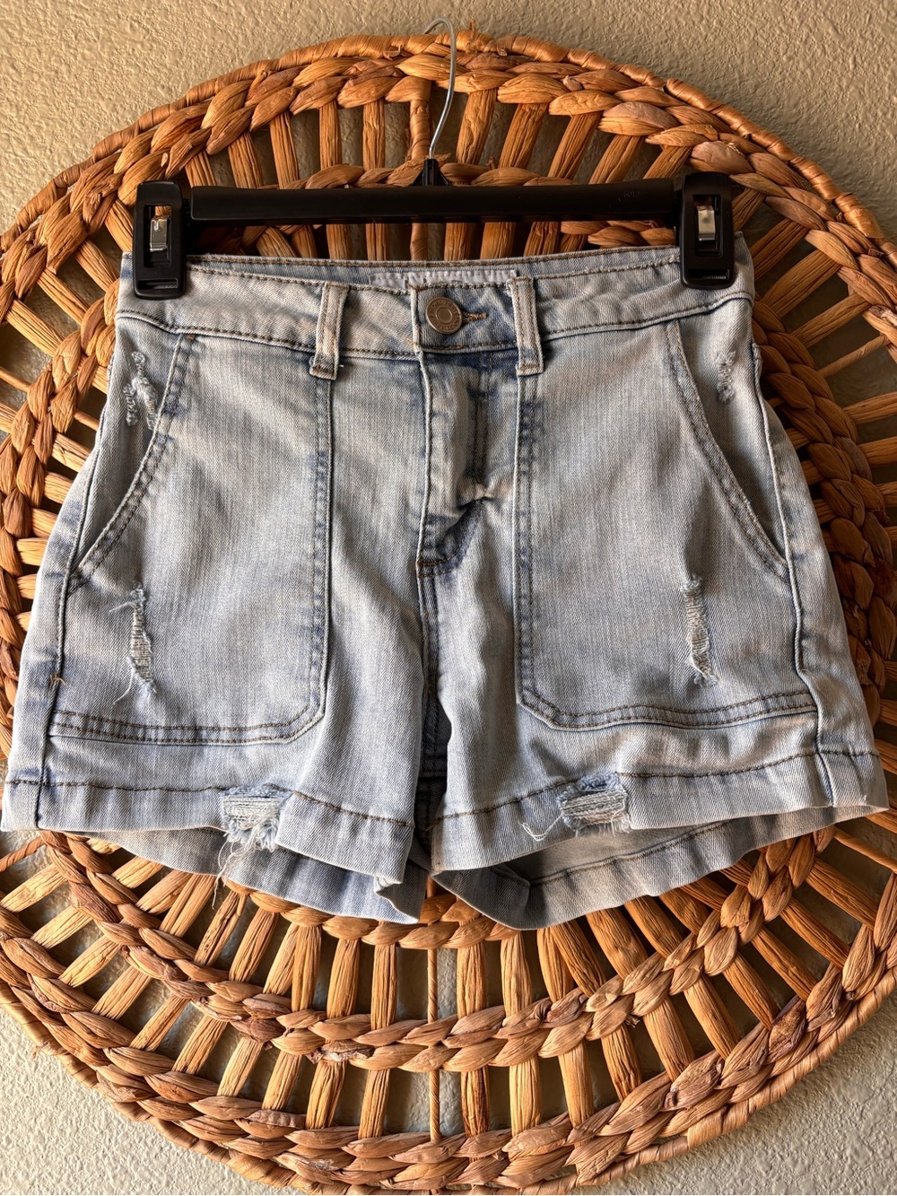 Indigo Rein Light Blue Distressed Denim Shorts